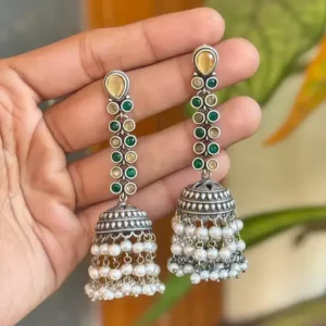 Oxidised Stone Long Jhumki